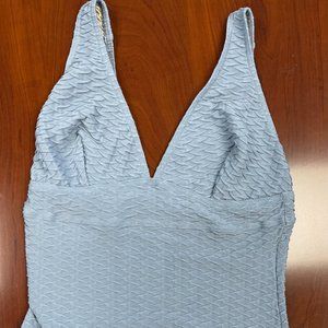 Paula Beachwear "Lily Linen" bathing one piece swim suit size L Powder Blue